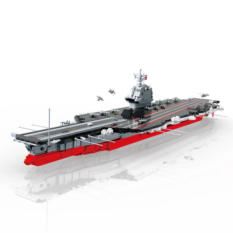 3028PCS large 003 aircraft carrier Fujian ship model small particle building blocks display children's educational toys