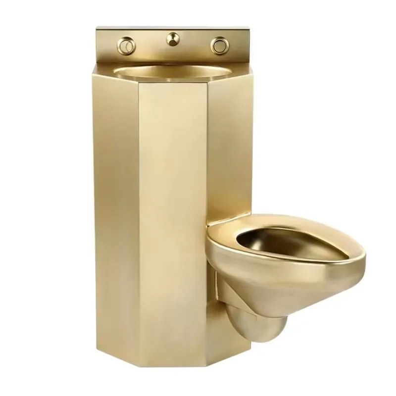 Stainless Steel Gold Toilet with Washbasin Deodorizing Sewer Floor Installation