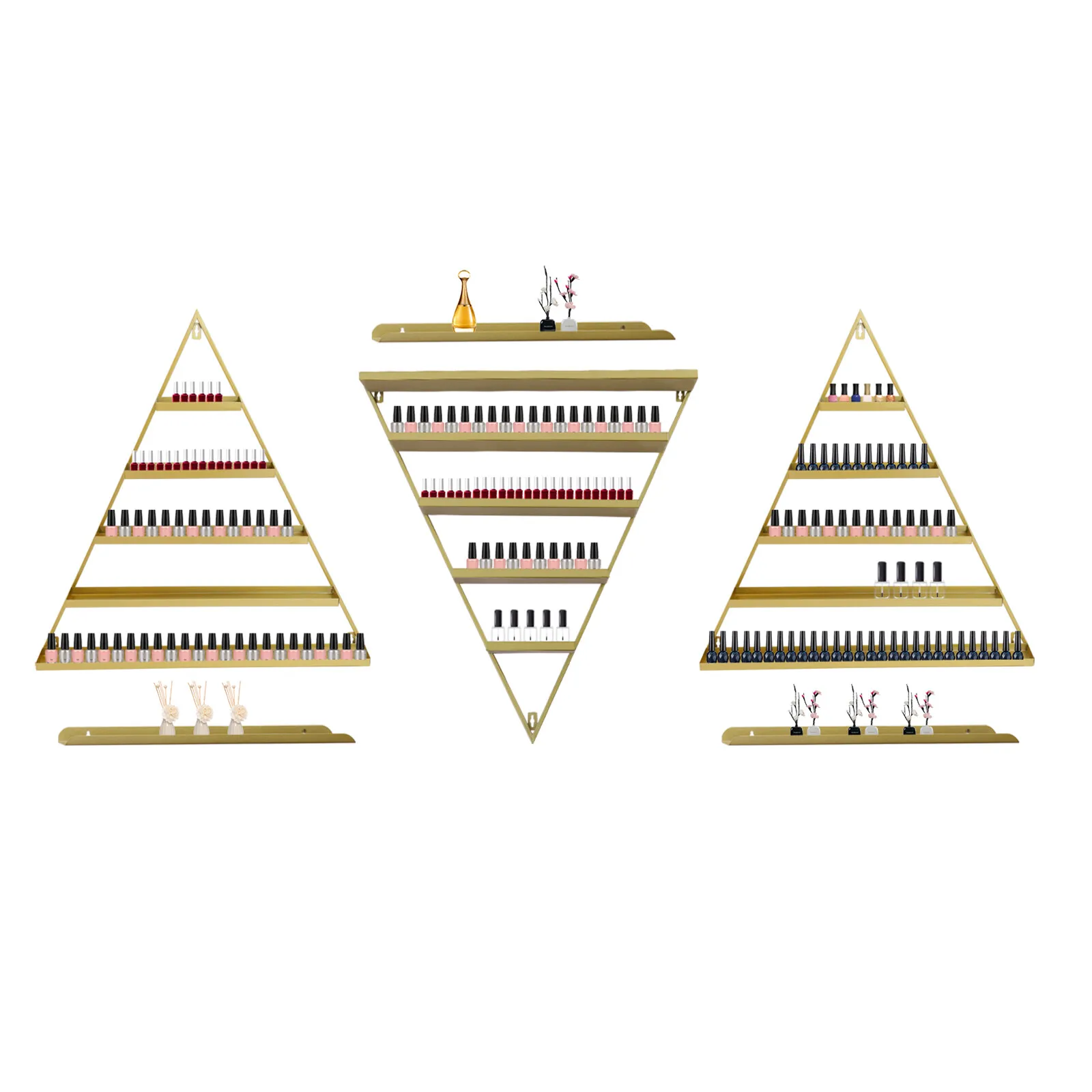 Espositore decorativo per smalti per unghie dorato, set organizer a 5 livelli montato a parete, scaffale salvaspazio per trucco cosmetico