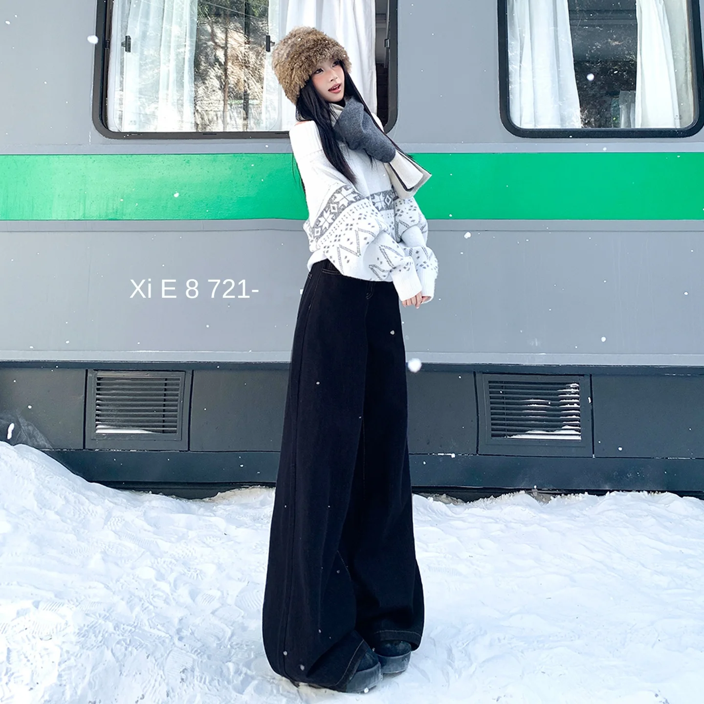 Damskie spodnie Y2K z wysokim stanem, szerokimi nogawkami, ocieplane polarem, wygodne, codzienne spodnie typu drag dla jesienno-zimowej odzieży ulicznej.