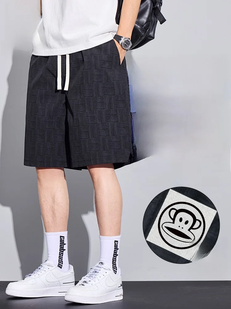 

PaulFrank Ice Silk Ultra-Thin Casual orts Men's Summer American Retro Loose Plaid Five-Point Pants Straight Leg mid Waist