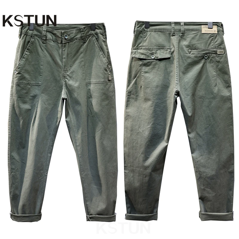 KSTUN Green Casual Pants Men Loose Fit Baggy Harem Pants Tapered Fashion Pockets Men's Clothing High Quality Brand Large Size 40