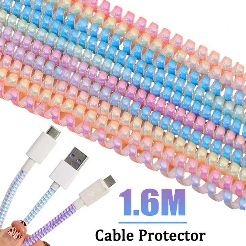 1.6M Colorful Spiral Charger Cable Cord Protector Universal Wrap Data Line Decoration Winder For iPhone Samsung Huawei Xiaomi