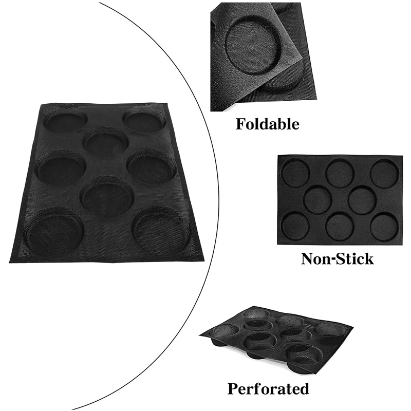 8 Holes Hamburger Bun Pans For Baking Mesh Silicone Bread Pans For Baking Non Stick Perforated Baking Molds