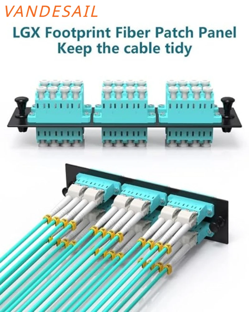 Przełącznica światłowodowa włókno LC portu światłowodowego VANDESAIL 24, Panel adaptera LC wielomodowego (OM3/OM4) LGX Footprint