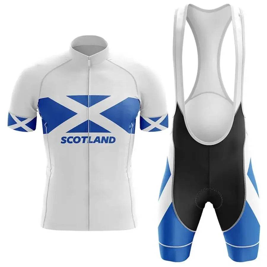 Powerband Scotland เสื้อเจอร์ซีย์นักปั่นแขนสั้นแห่งชาติชุดขี่จักรยานชุดฤดูร้อนชุด Ropa Ciclismo + เอี๊ยมกางเกงขาสั้น