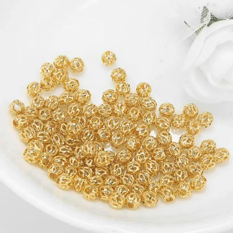10PCS 4mm 5mm 6mm 8mm 10mm 14k Gold Color Plated Brass Metal  Hollow Spacer Beads High Quality Diy Jewelry Accessories