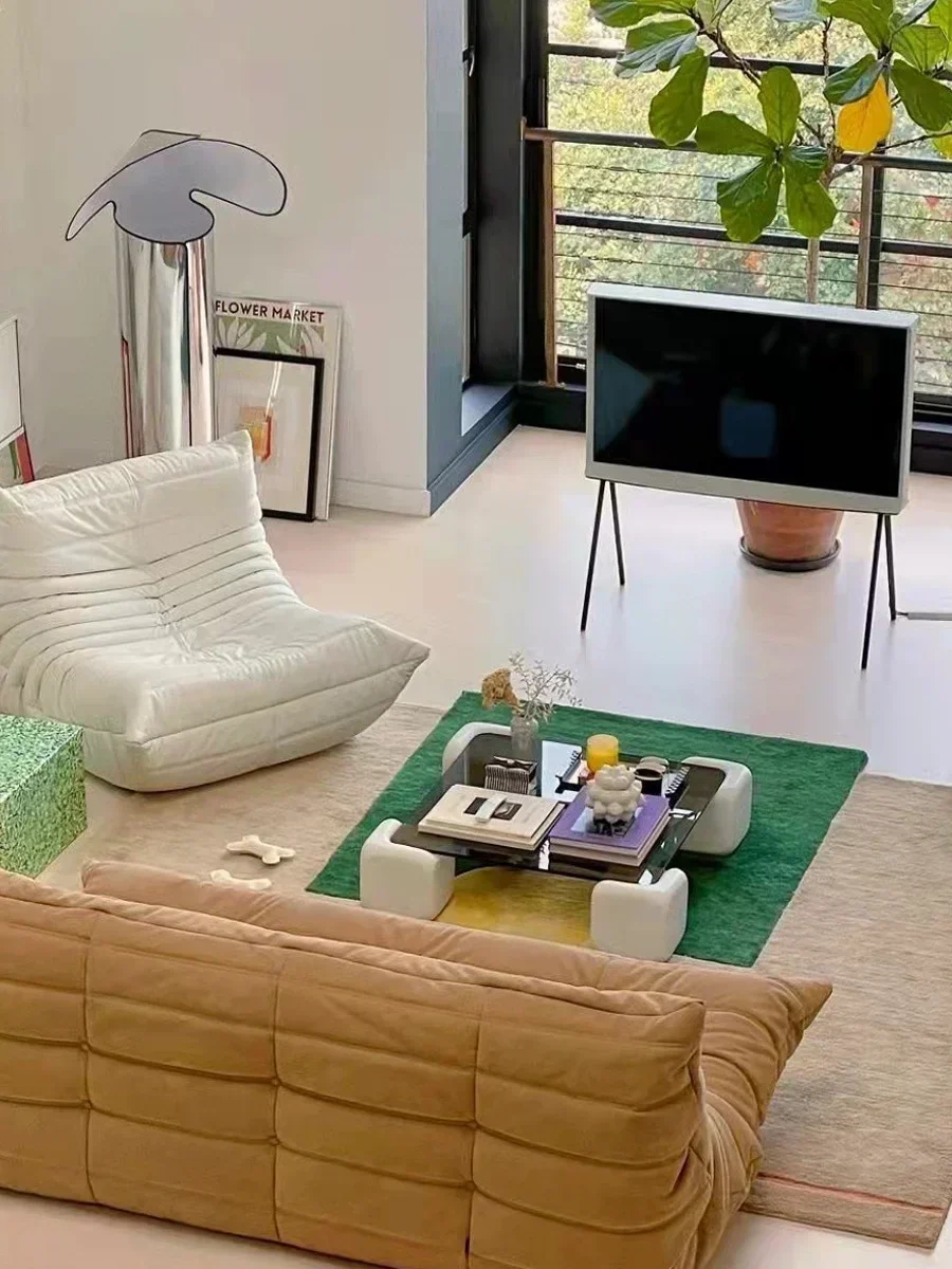 Mesa De Chá De Vidro De Luxo Acessível, Mesa De Café De Cubo De Açúcar, Moderna e Simples, Wabi Sand, Apartamento Pequeno, Designer Sala De Estar, Creme