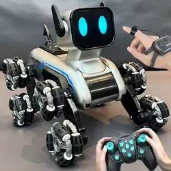 RC Smart Robot Dog with Gesture Sensing Light up Music 8 Wheel Model Remote Control Stunt Car Kid Stem Educational Boy Gift Toy