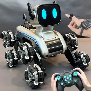 RC Smart Robot Dog with Gesture Sensing Light up Music 8 Wheel Model Remote Control Stunt Car Children Stem Educational Kids Gift Toy