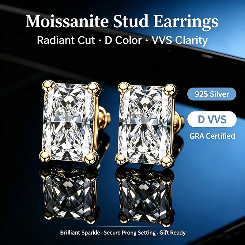 Promotion 0.5-2ct Fancy Cut Moissanite Earrings in D Color VVS1 S925 Silver for Women's Wedding Banquet Party Jewelry Gifts