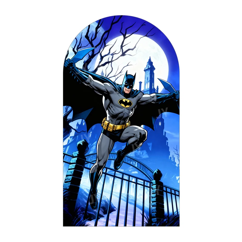 Batman Blue Moon Night Theme Arch Backdrop Cover Clock Tower Cartoon Background For Kids Birthday Baby Shower Party Decoration - Image 2