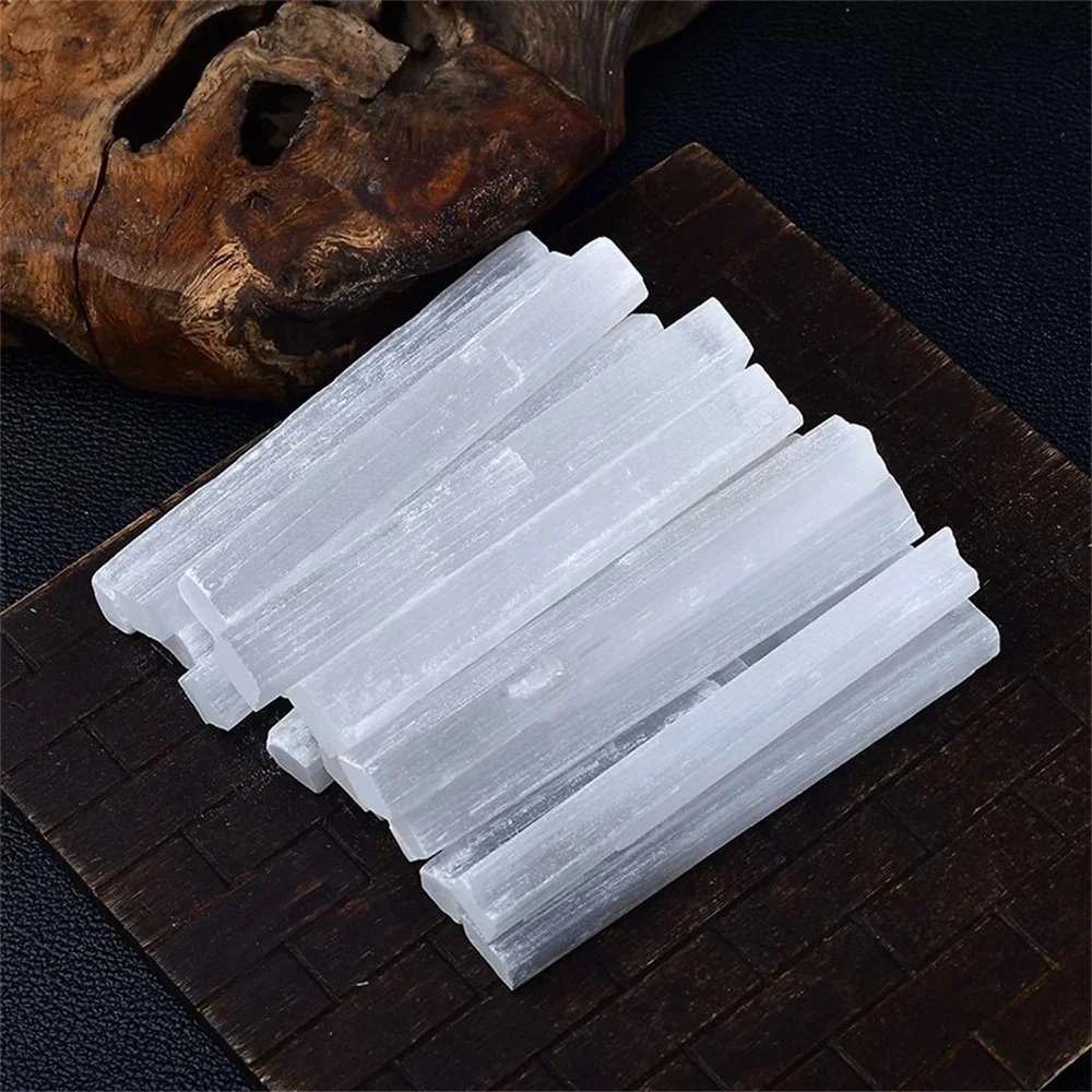 

Natural Selenite Crystal Stick Chips Gypsum white Quartz Rough Minerals Specimen Point Healing Stones