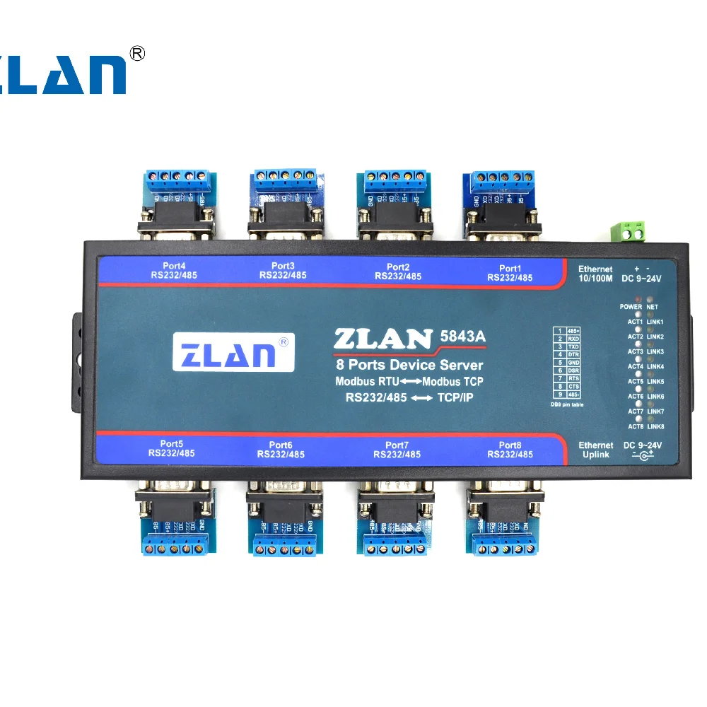 

ZLAN5843A 8-портовый RS232 RS485 для Ethernet TCP/IP Modbus, промышленный Серийный Сервер с несколькими портами Ethernet