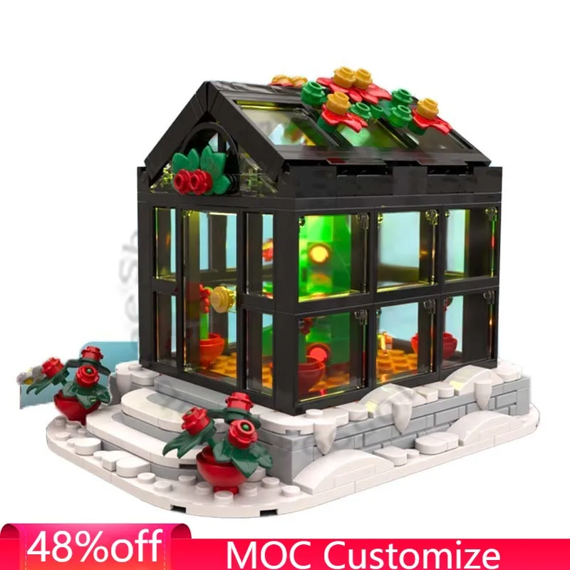 

407 PCS Couple Christmas Greenhouse MOC Customize Modular Building Block Simple Creative Design Popular DIY Holiday Toy Gifts