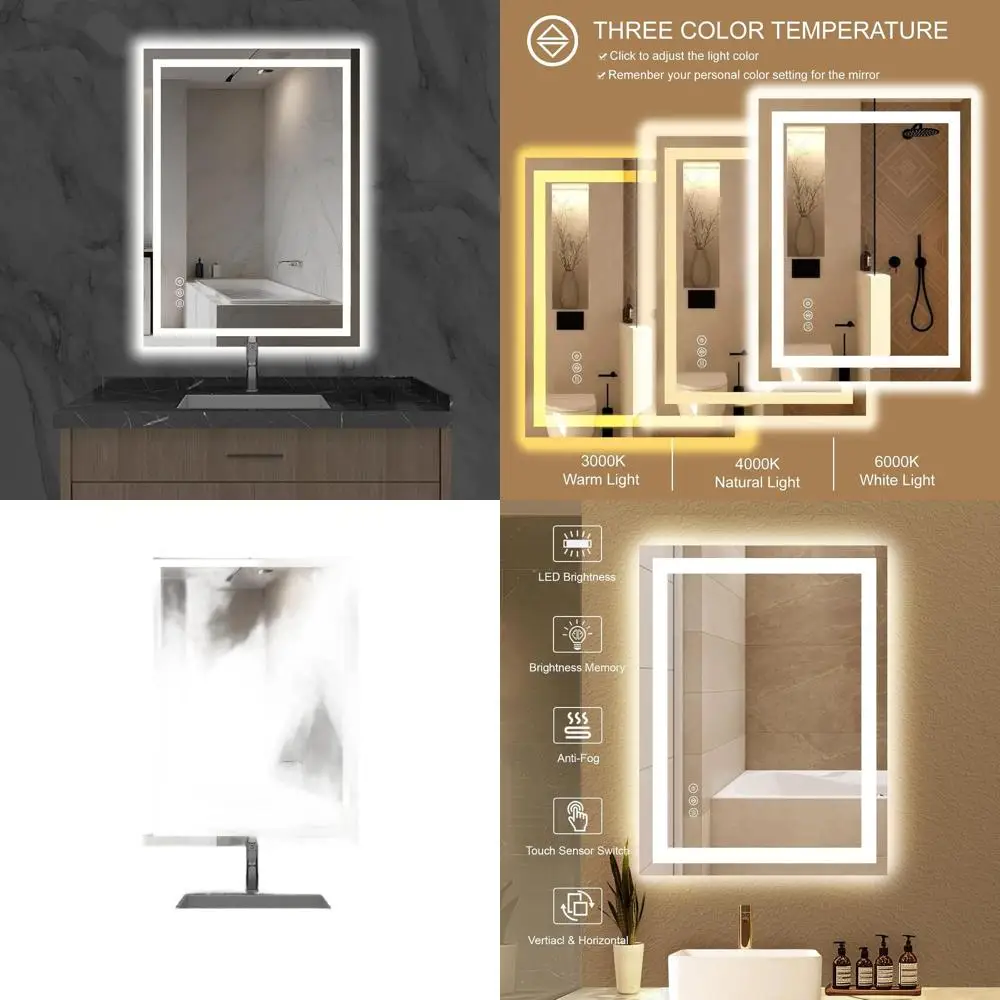 

Зеркало для ванной с LED-подсветкой 24x32 дюйма, с задней и передней подсветкой, функцией антизапотевания, ударопрочное, с плавной регулировкой яркости, памятью на 3 цвета