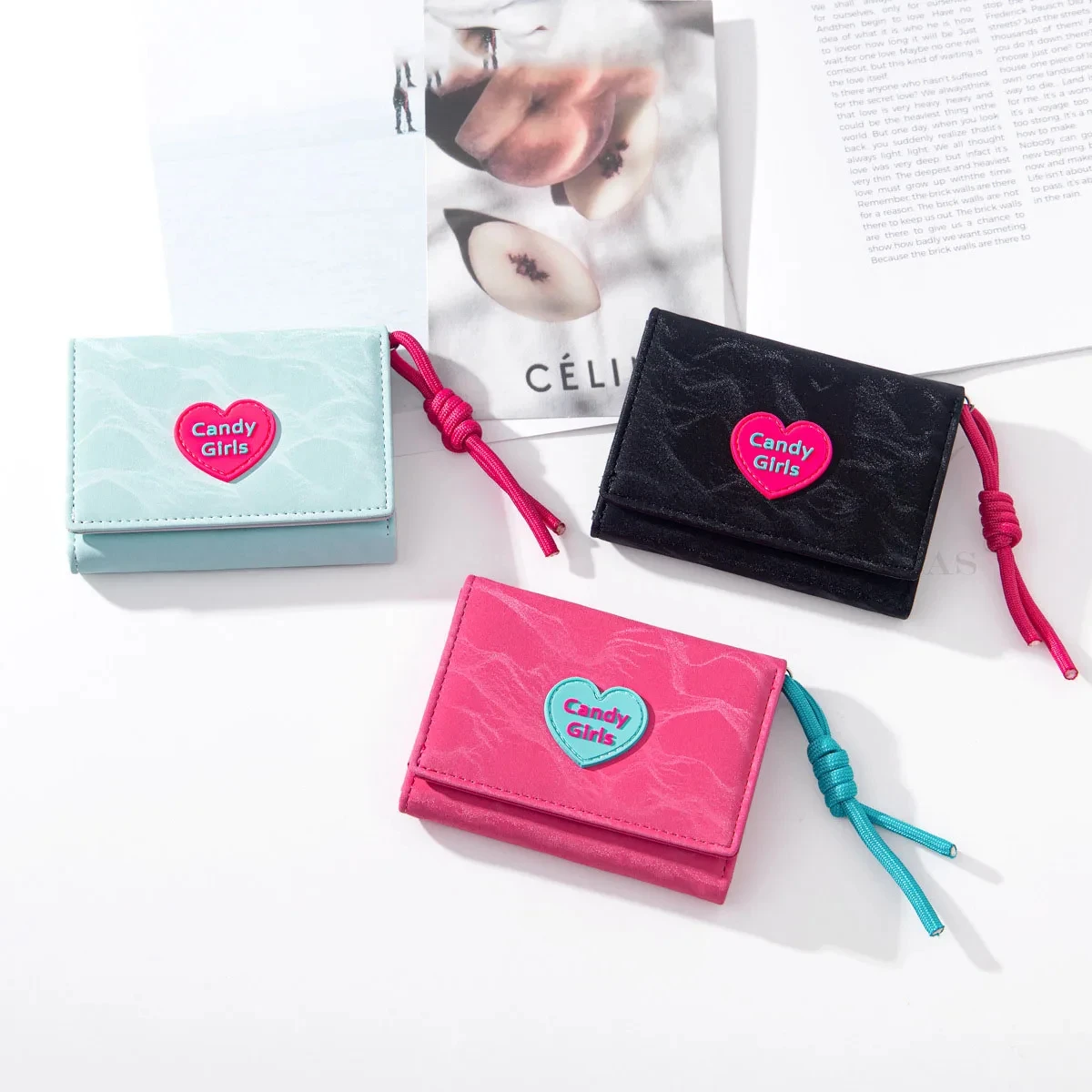 

Ins корейский женский кошелек из искусственной кожи, складной клатч в форме сердца, короткий кошелек, держатель для нескольких карт, милый студенческий кошелек для женщин/девочек