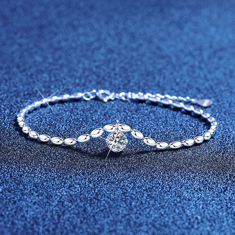 

S925 Silver White Gold Plated 0.5CT D Color Moissanite Minimalist Forest Style Bracelet for Women, Exquisite Jewelry.
