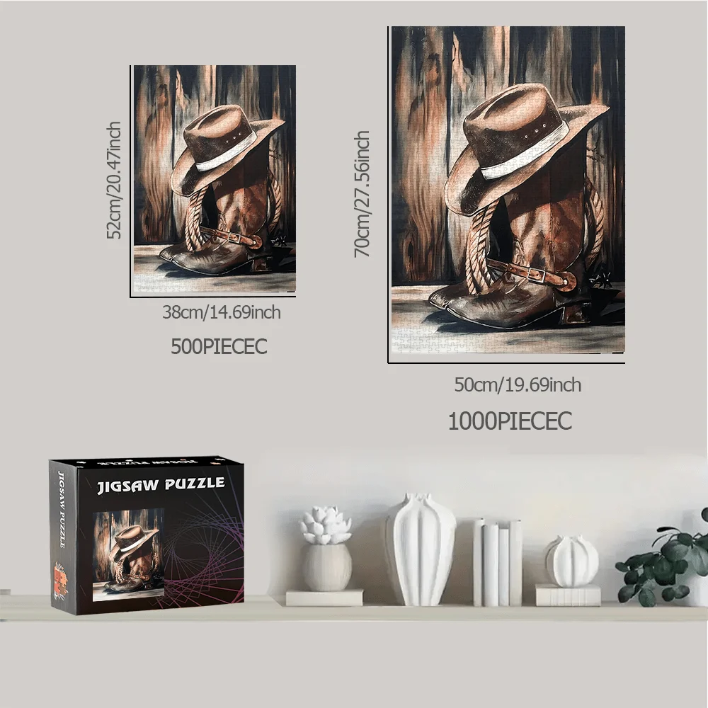 Cowboy Hat & Boots 500pcs/1000pcs Puzzle Game - Gift for Family Interactive Play, DIY Jigsaw Fun, Home Decor Brain Challenge –