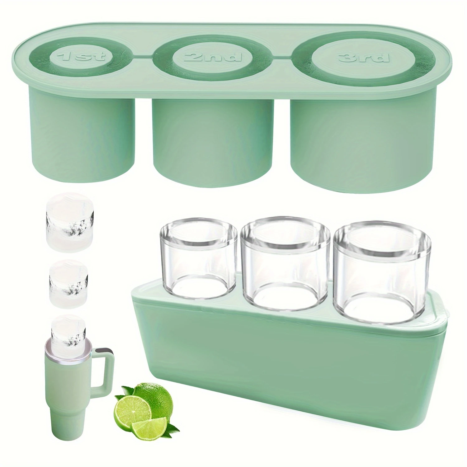 

Cylinder-Shaped Coffee Ice Trays for Freezer with Lid and Bin for Tumblers Silicone Ice Cube Tray and Mold Compatible with Cup 3