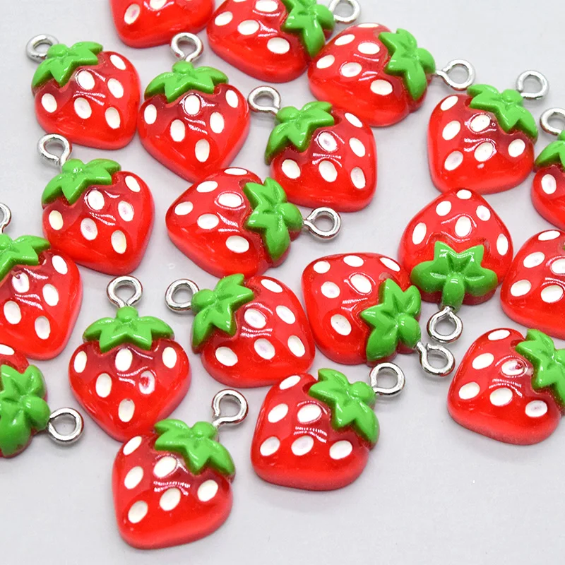 20pcs Bulk Mini Red Strawberries Resin Charms Cute Sweet Fruit Pendant For Bracelet Earring Diy Jewelry Make