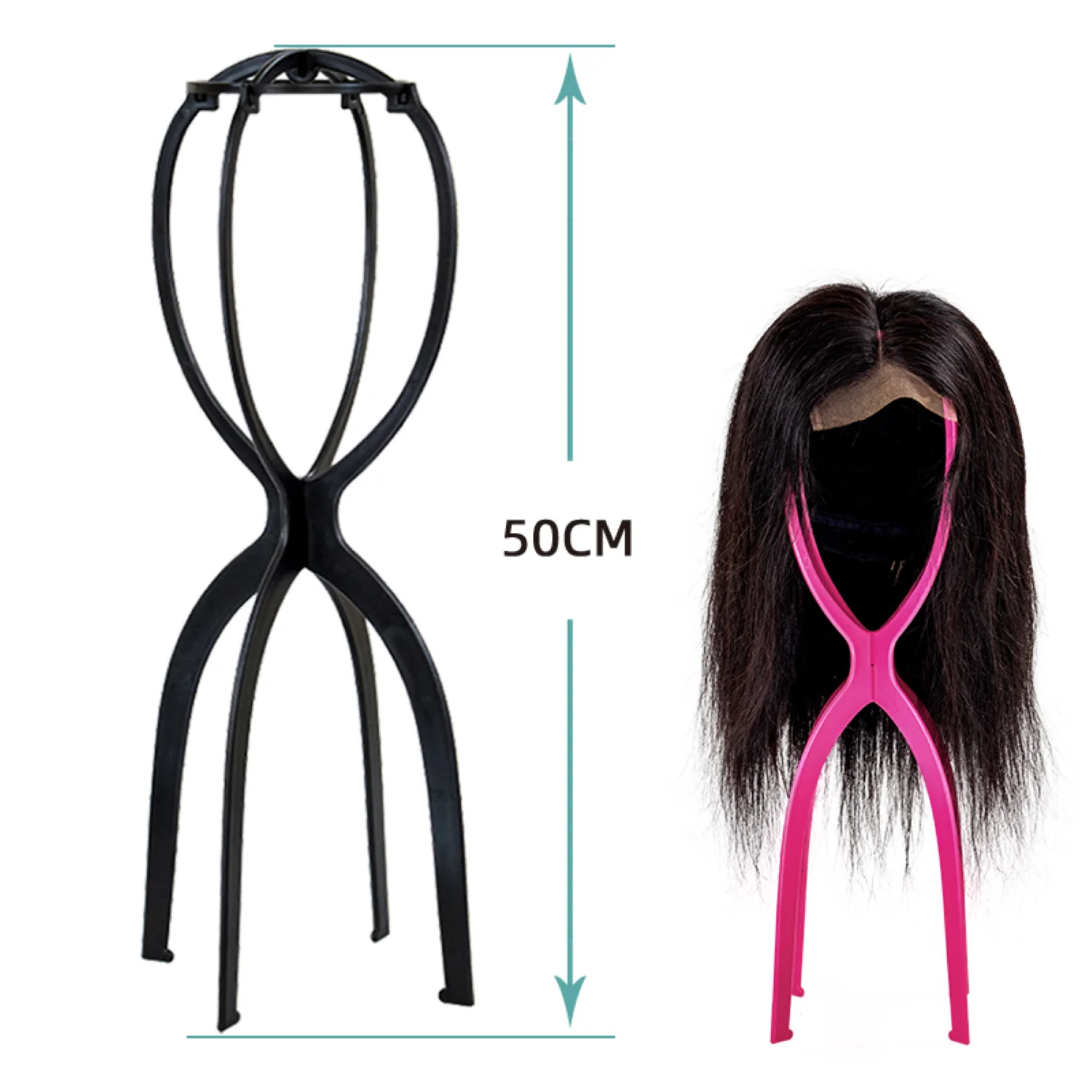 Wigundle 50cm Black/Pink/Blue Color Ajustable High Wig Stand Plastic Wig Holder Portable Folding For Styling Display women long