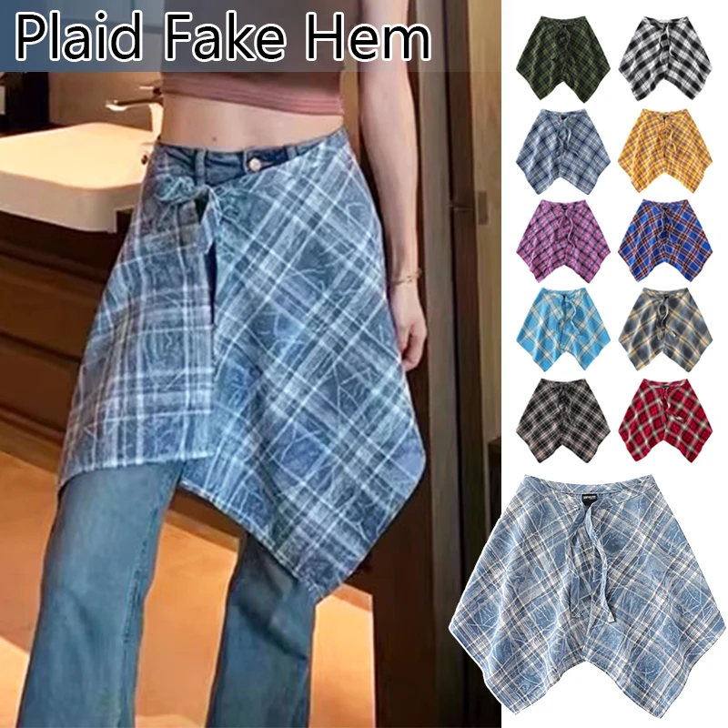 

Spring Autumn False Shirt Skirt Streetwear Half-Body Plaid Skirts Womens Hip Hop Irregular Men and Women Fake Shirt Hem