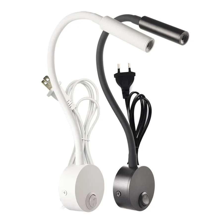 

3W Wall Lamp Sconces Bedside Working Study Reading Book wall Night light fixtures Gooesneck Adjust Spot LED White Black Silver
