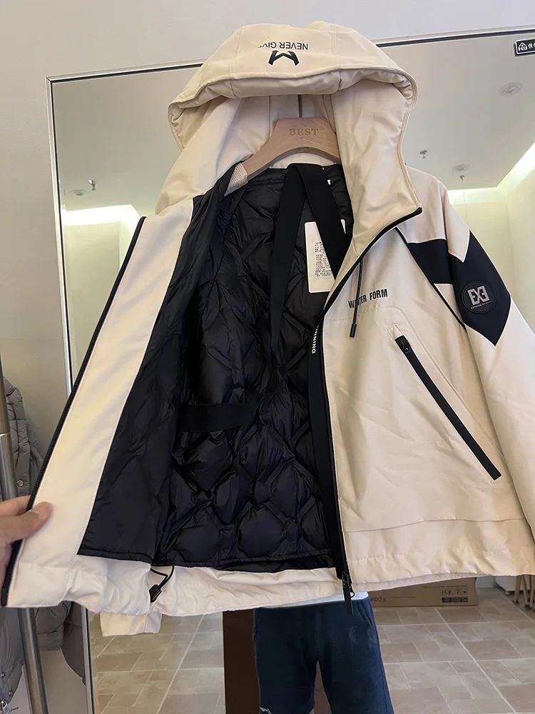 韓国風ファッションワークウェアカジュアル万能ホワイトダックダウンジャケットトレンドレディース冬新作フード付きダウンジャケット