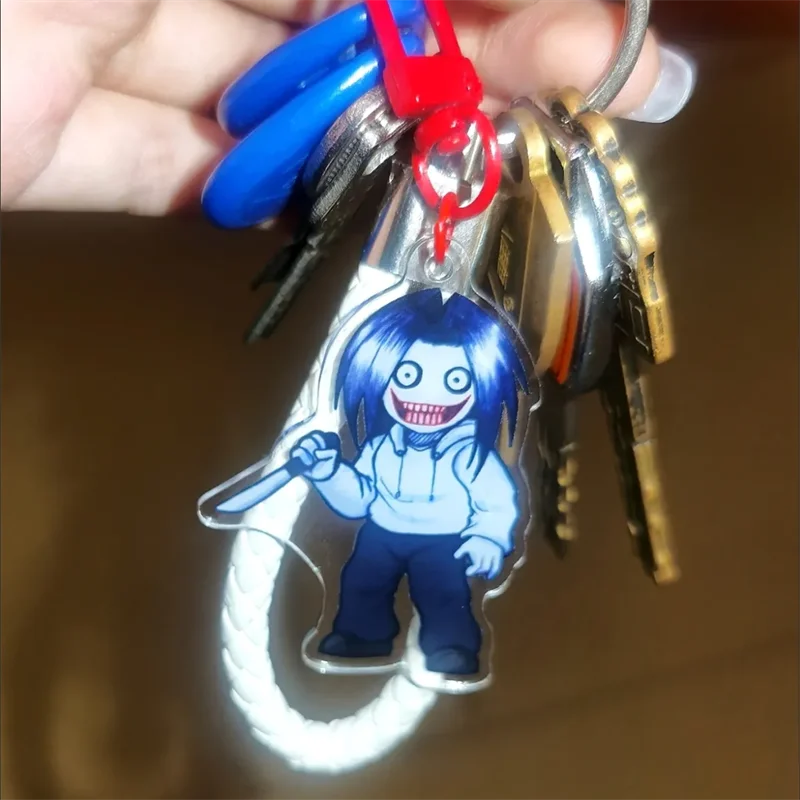 Creepypasta Jeff the Killer Cosplay Key Chain Acrylic Keychain Horror Figure Ornament Pendant Keyring Accessory Props