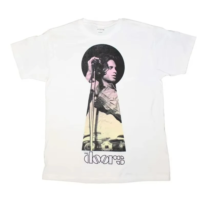 Rock Band The Doors Jim Morrison Poster Print T-Shirt Men Women O-neck Cotton Summer New Tee Retro Style Harajuku Oversized Tops - view 3