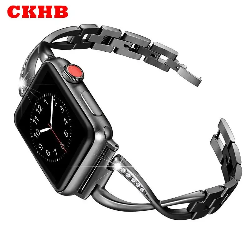 

Новый ремешок 10 шт./лот для Apple Watch 6 5 44 мм 40 мм, металлический безвинтовой браслет с бриллиантами для iWatch series 4 3 2 42 мм 38 мм