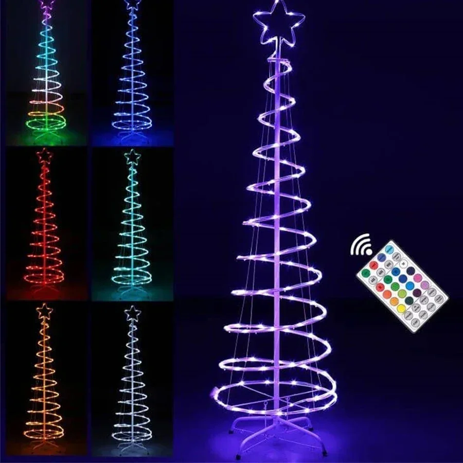 RGB Mudando Espiral Christmas Tree Lights, Topper Star, Guirlanda Luz, Decoração ao ar livre, 1,8 m