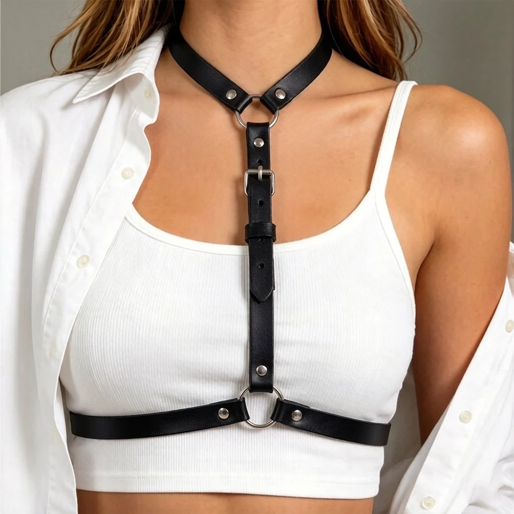 New PU Leather Belt for Women's Fashion Belt with Neck Connection Decorative Belt Simple Adjustable Punk Belt for Daily Wear