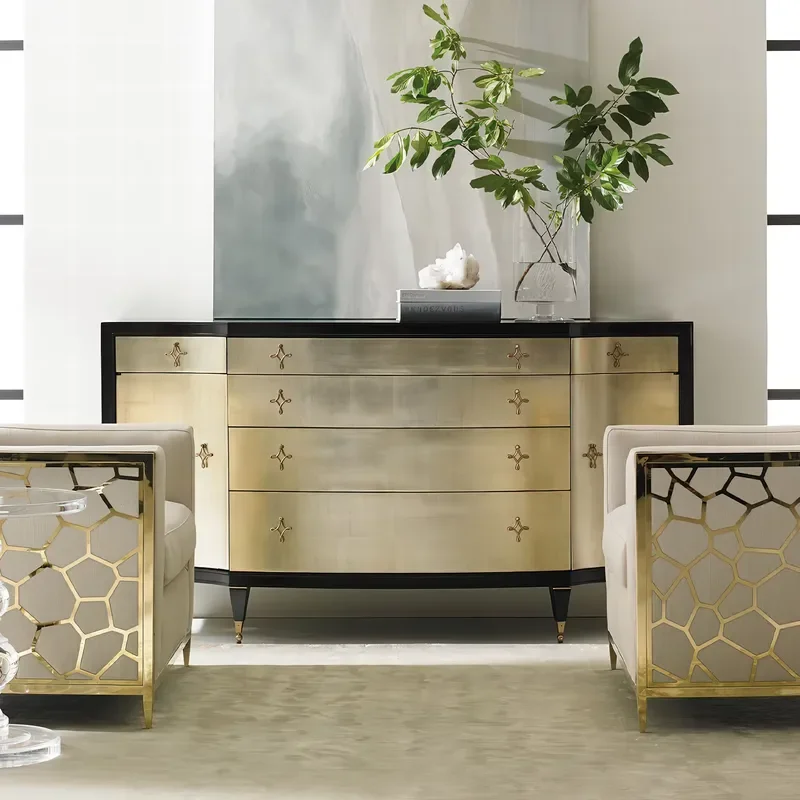 Modern Design American Solid Oak Dresser Silver Vanity Table with Stainless Steel Material for Living & Bedroom Use