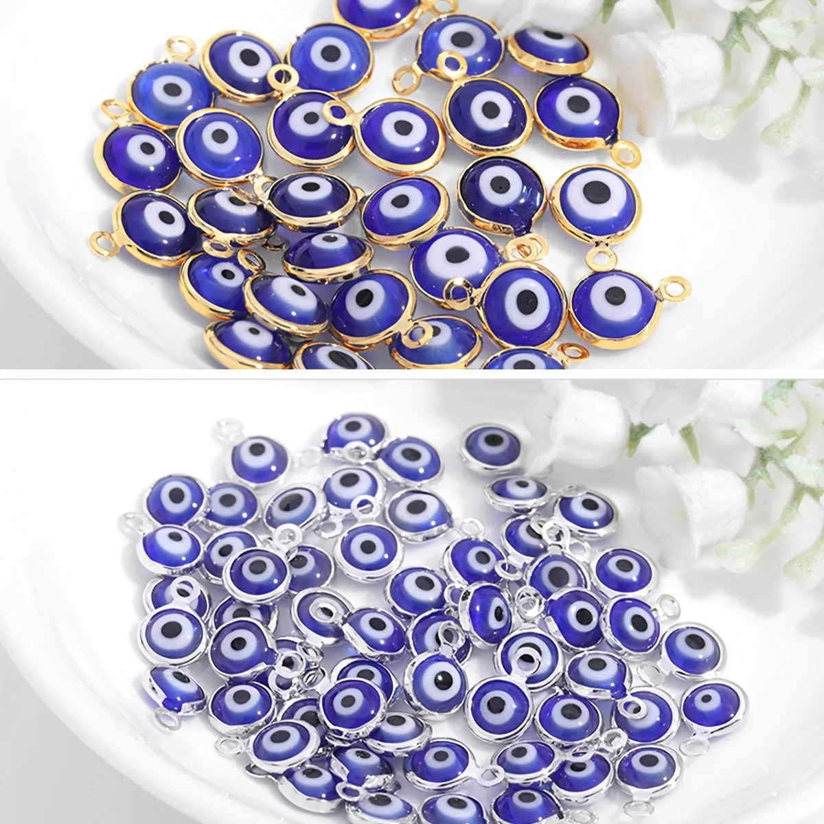 80pcs/lot LUCKY EYE Turkey Evil Eye Gold/Silver Color Tone Charms Connectors Beads for DIY Bracelet Bangle Jewelry Accessories