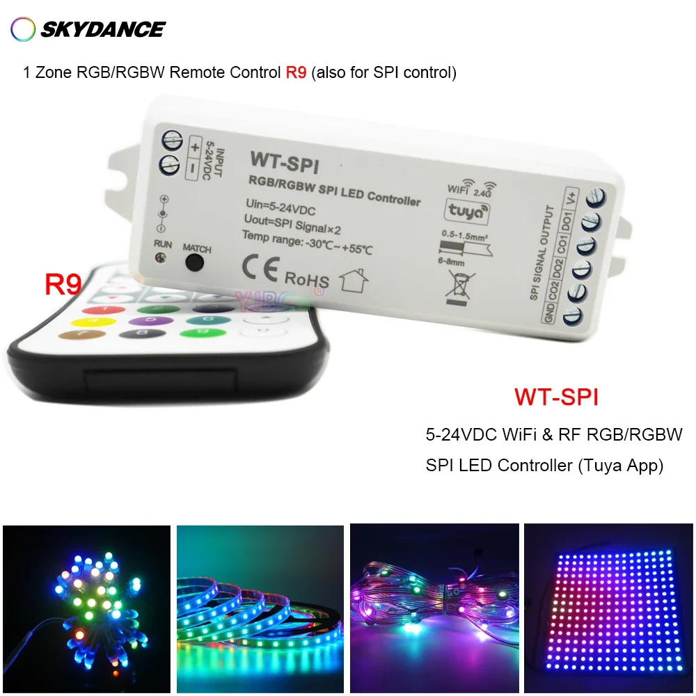 Skydance WT-SPI WiFi+2.4G RF RGB/RGBW Pixel IC SPI music LED Controller R9 RGB Remote for WS2812 WS2815 LED Strip module 5V-24V