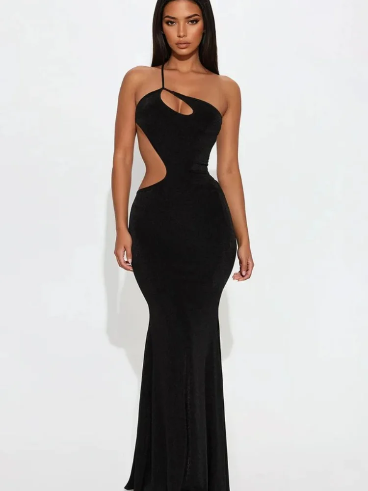 

Сексуальное однотонное платье с открытой спиной на одно плечо, женское платье с завязкой на талии, облегающее платье на шнуровке, женское вечернее платье