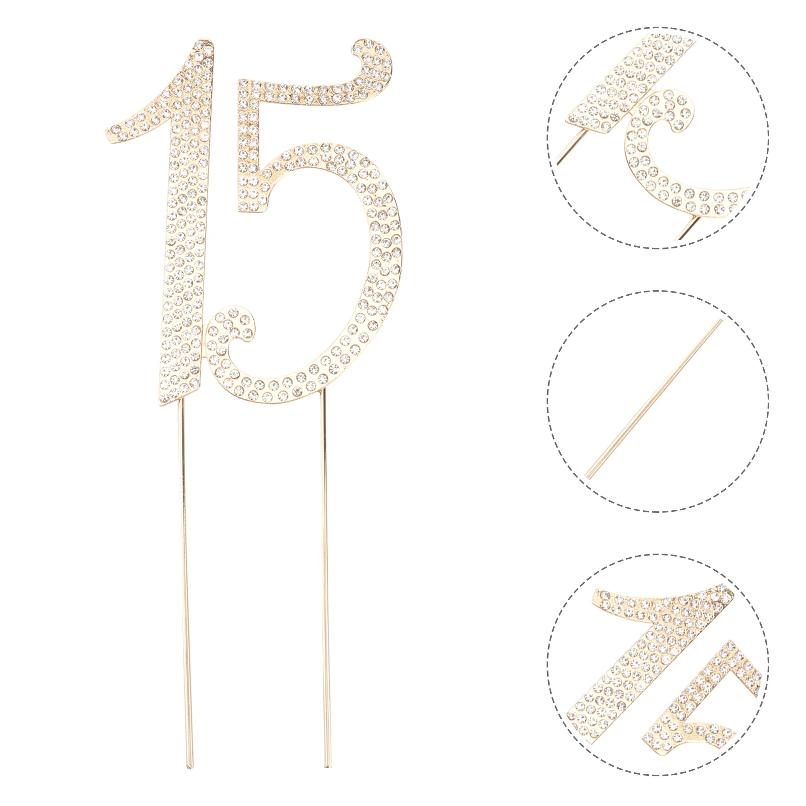 

15 Cake Anniversary Number Topperr for Quinceanera Birthday Rhinestones Decorative Gold Banquet