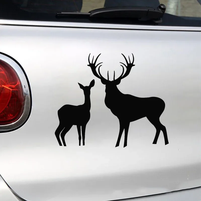 17 * 14cm Two Deer Silhouette Design, Window Bumper, Motorcycle Fuel Tank Decoration, Vinyl Car Stickers