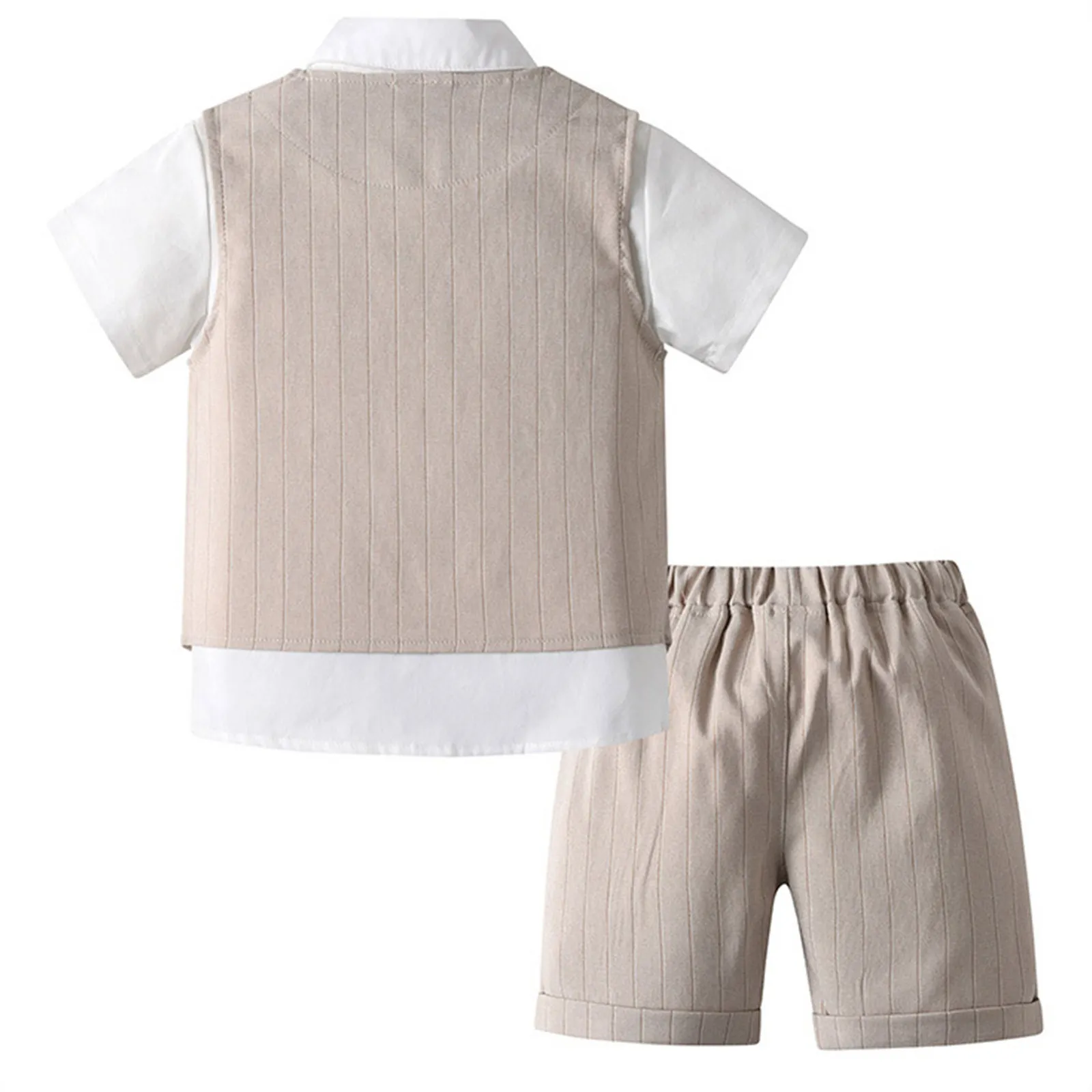 Baby Boys Clothes Gentlemen Suit Outfit Lapel Short Sleeve Bow Vest Shirt Tops with Shorts for Kid Baptism Banquet Wedding Party