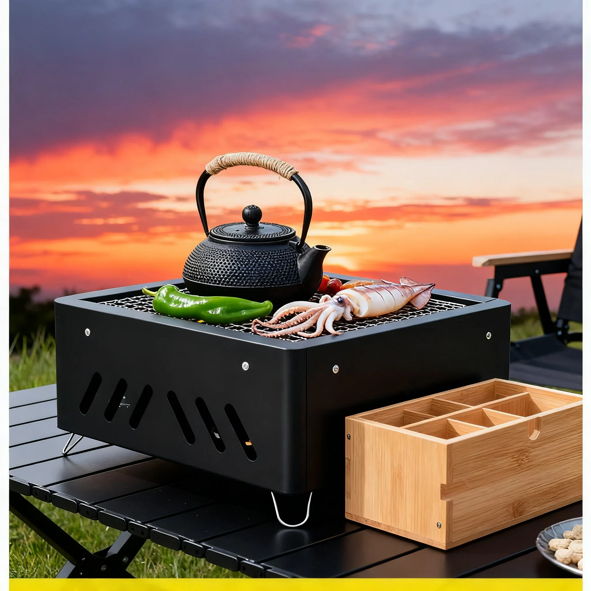 

Camping Garden Portable Foldable Charcoal Iron BBQ Grill with Stainless Steel Tools Space-Saving Stove Cooking Stove for Outdoor