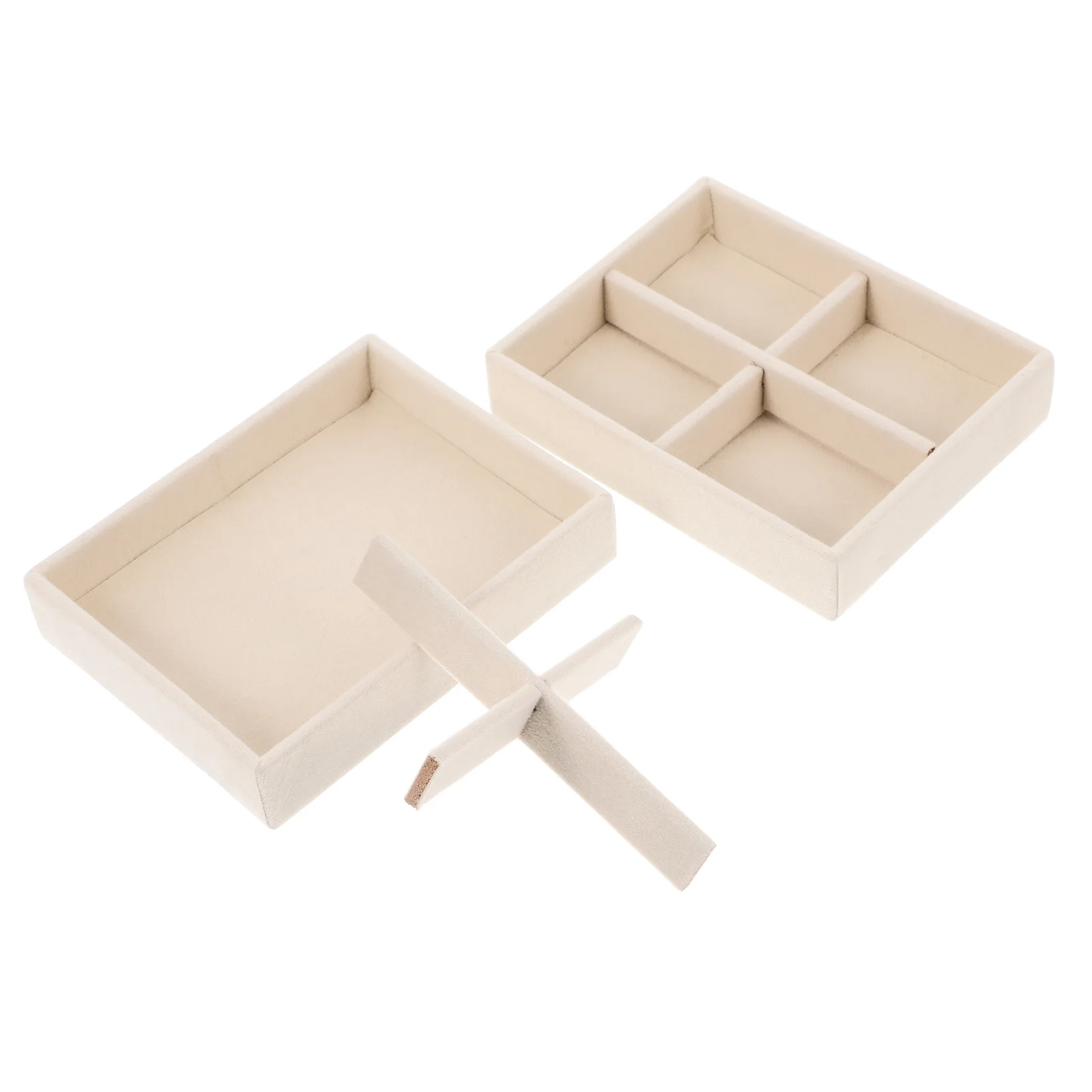 

2pcs Jewelry Storage Box Stackable Soft Cloth Multiple Compartments Earring Ring Organizer Tray Drawer Display Trinket Keeper