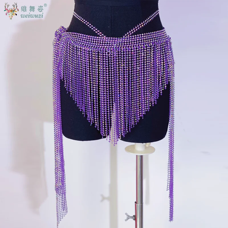 2025 nowy taniec brzucha dla kobiet frędzle łańcuszek w talii siatkowy starszy pełny diamentowy szalik na biodra orientalny konkurs tańca akcesoria