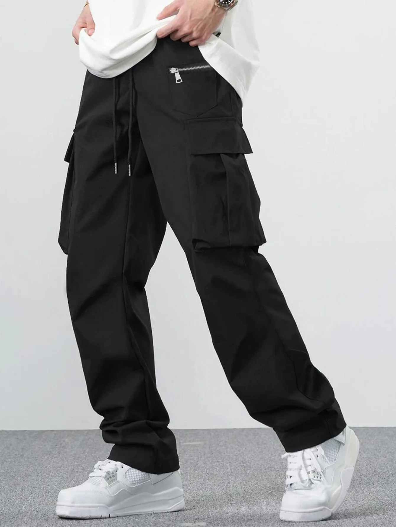 

Mens Loose Fit Multi Pocket Cargo Pants Casual Streetwear Pants