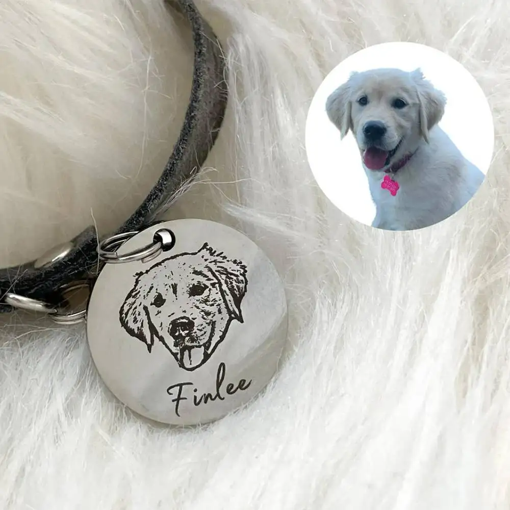 Meehee Custom Gold Dog Cat Name ID Tag Personalized Pet Photos Tags For Small Dogs Personalized Engraved Puppy Charms Collor