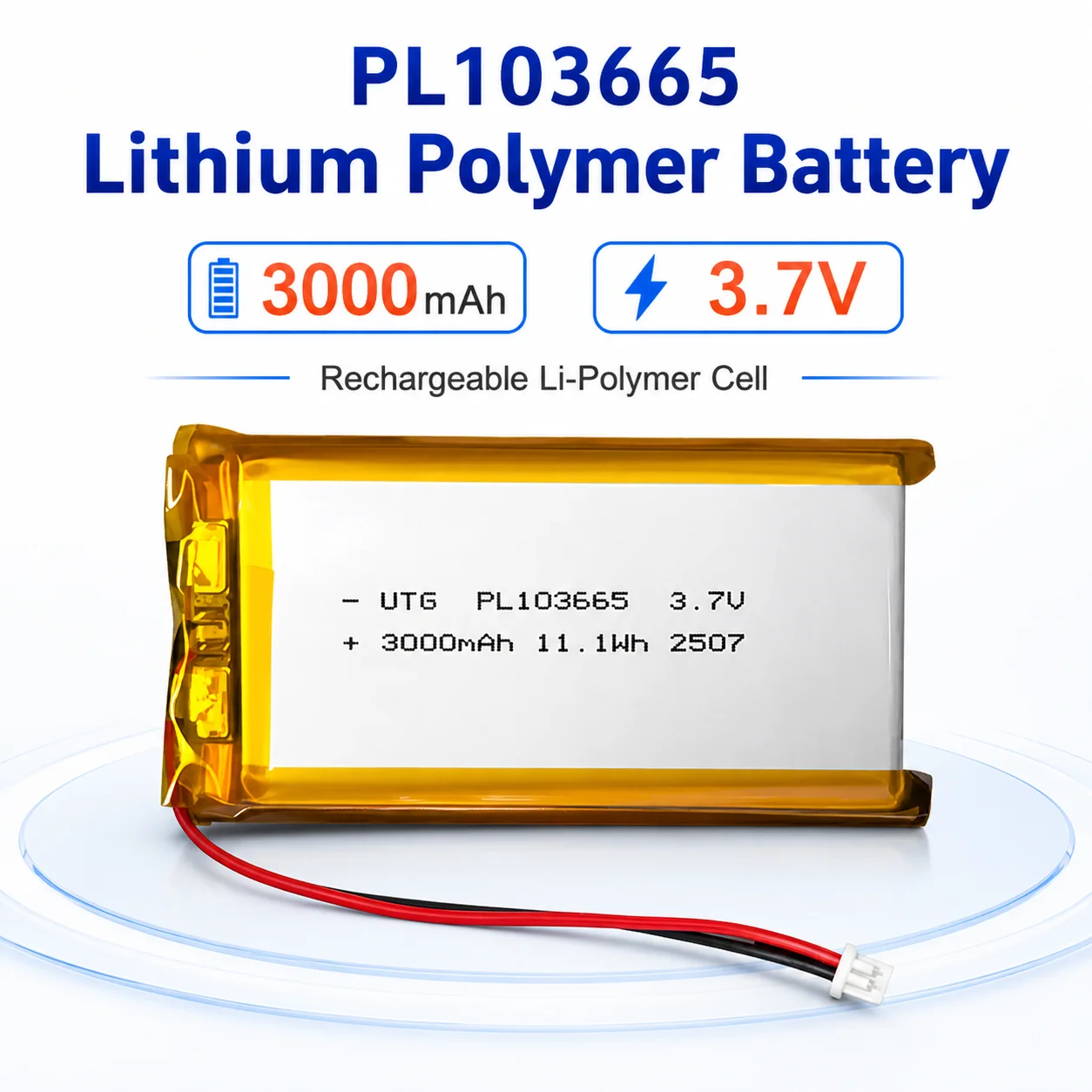 3.7V 3000mAh LiPo Rechargeable Battery PL103665 for Portable Devices, DIY Projects, 3.7V Electronics, Modules, and More