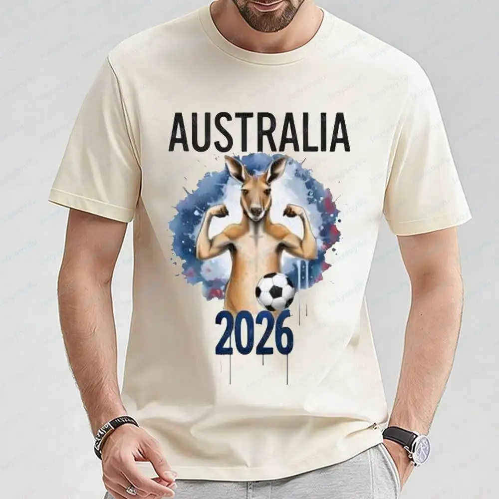 

Australia 2026 Soccer T Shirt Men Women Muscle Kangaroo Soccer Ball Graphic Tee Casual Cotton Short Sleeve Gift for Fans Shirts