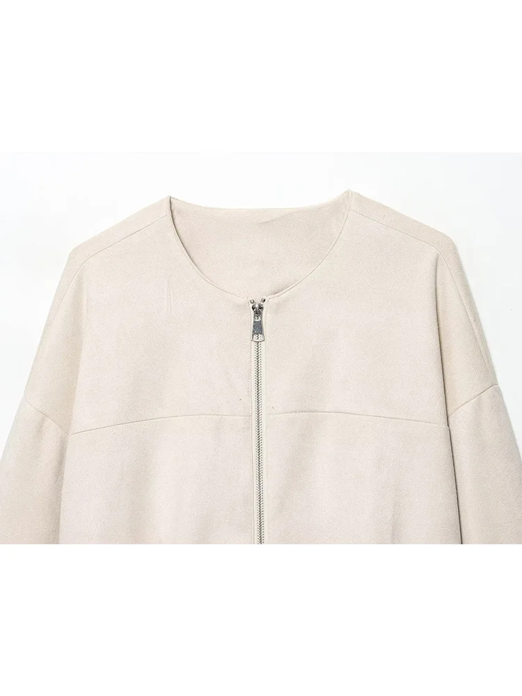 HH 2026 femmes nouvelle mode fermeture éclair poches latérales solide Bomber veste femme ample décontracté col rond manches longues mince rue manteau court