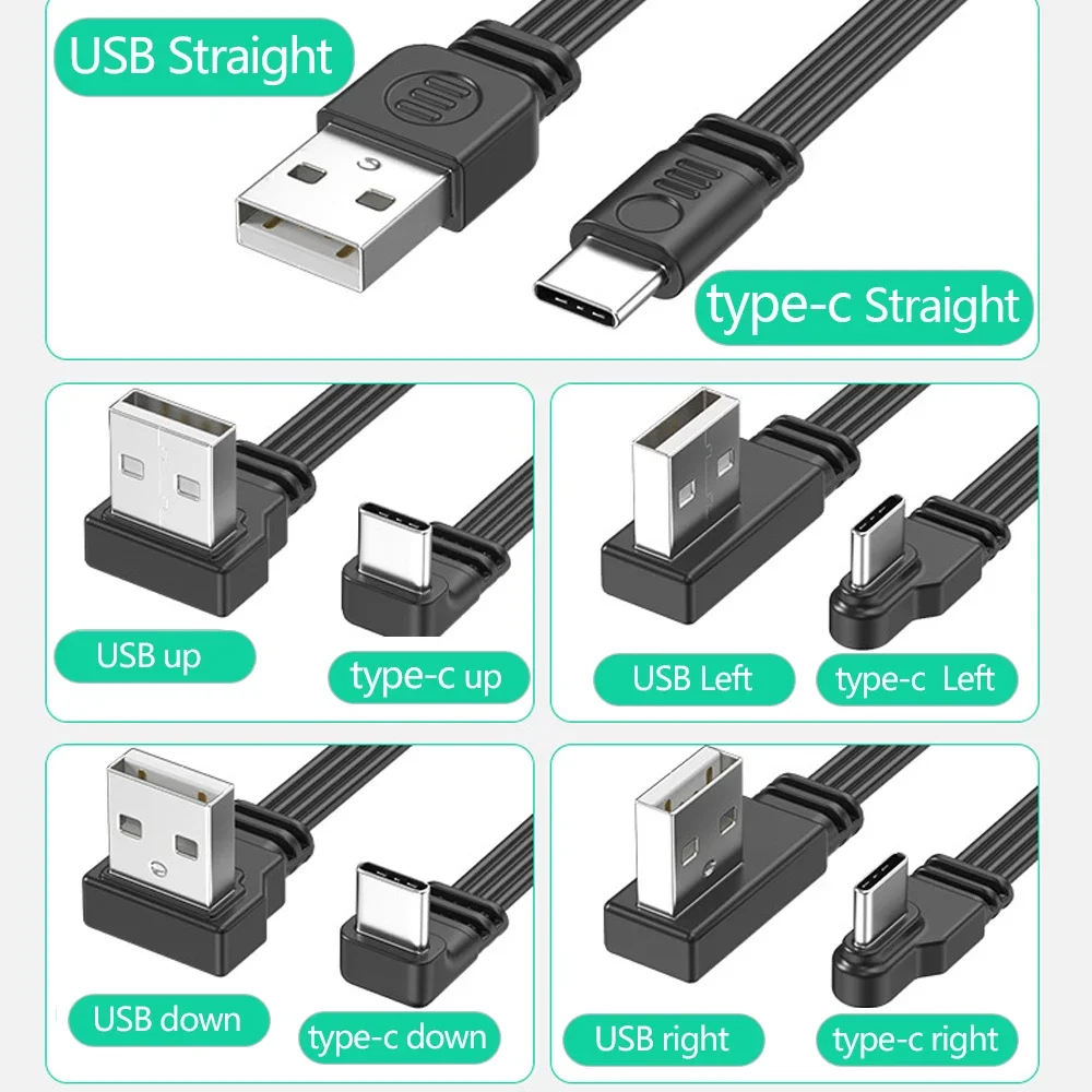 USB To Type-C Data Cable with 360-Degree Bendable Connector USB 2.0 Data Transfer & 2A Power Delivery Flat Silicone Flex Cable